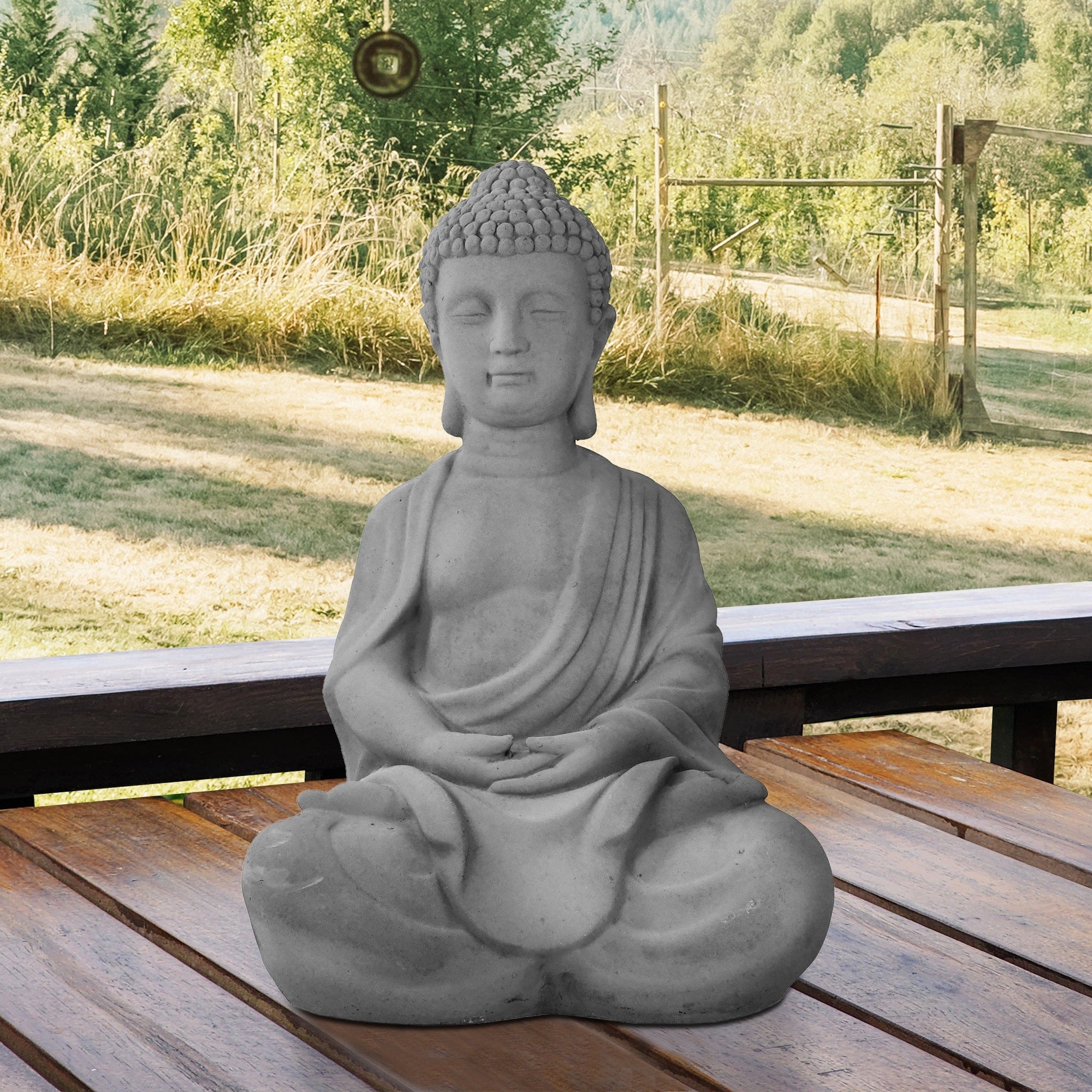 25.6 In. H Lightweight Concrete Sitting Meditating Buddha Statues