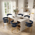 25 Chenille Upholstered Counter Stools With Gold Metal Legs Set Of 6