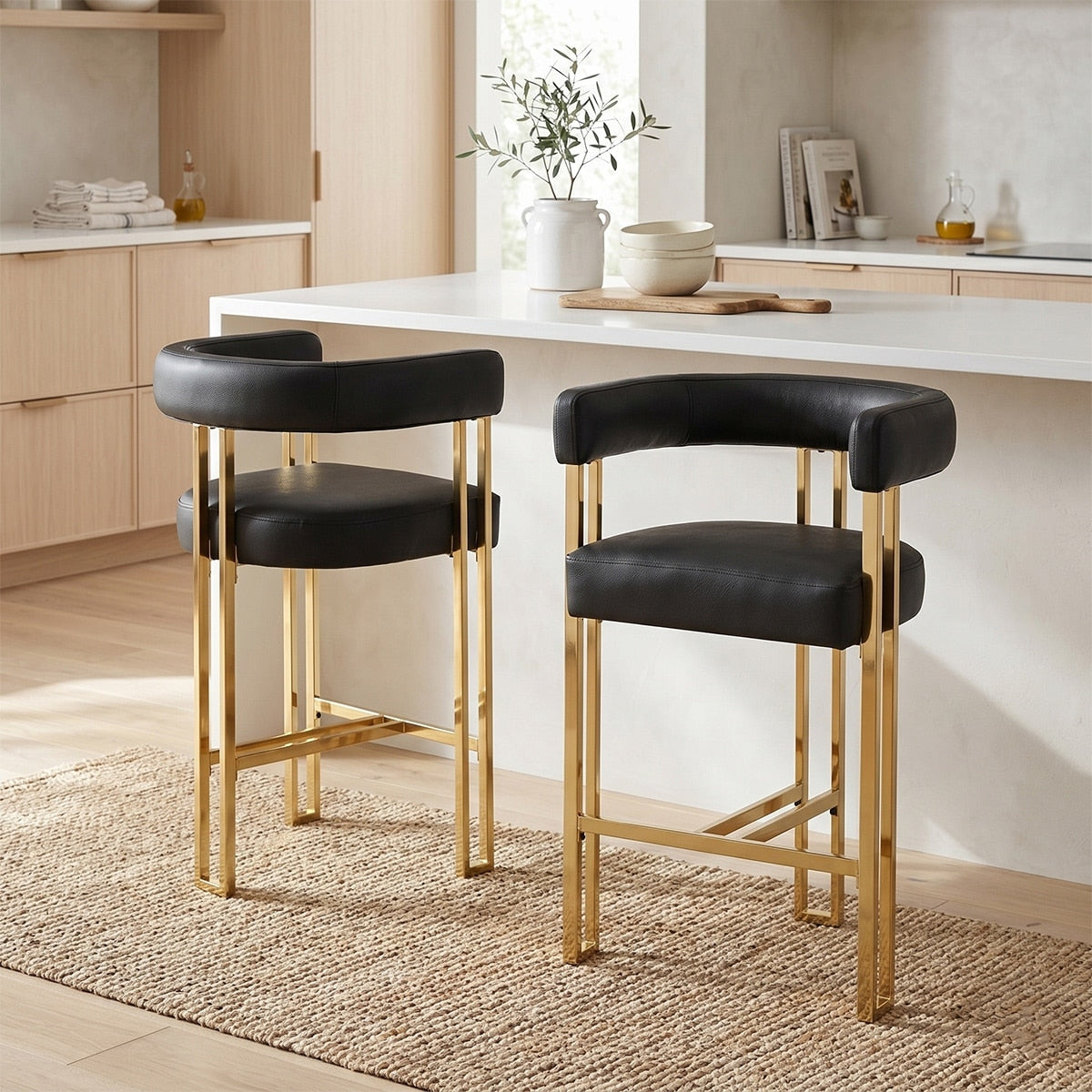 25 Faux Leather Solid Back Gold Counter Stool Set Of 2