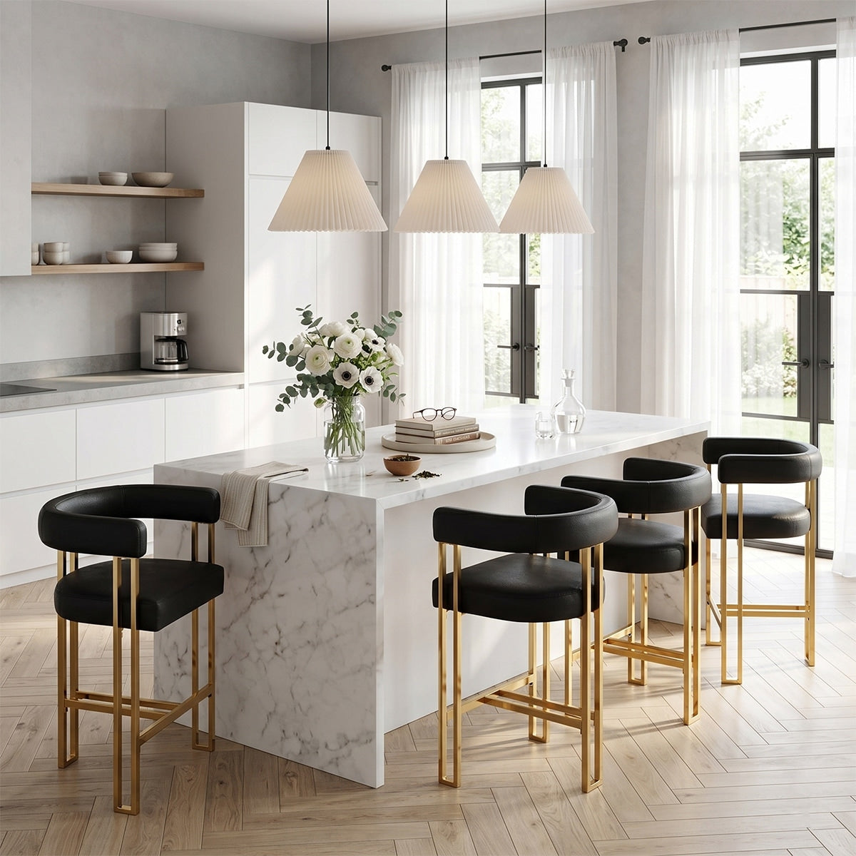 25 Faux Leather Solid Back Gold Tripod Base Counter Stool Set Of 4