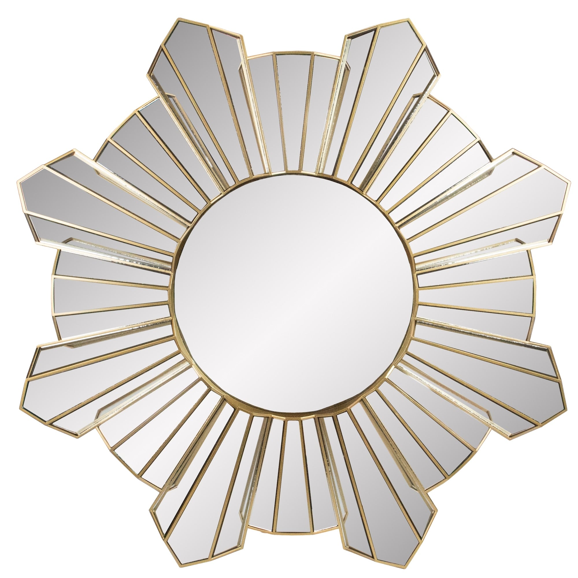 25 Sunburst Wave Matte Gold Round Wall Mirror Yellow