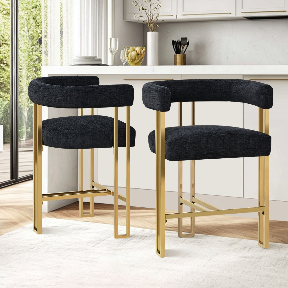 25 Seat Height Upholstered Chenille Gold Matel Counter Stool