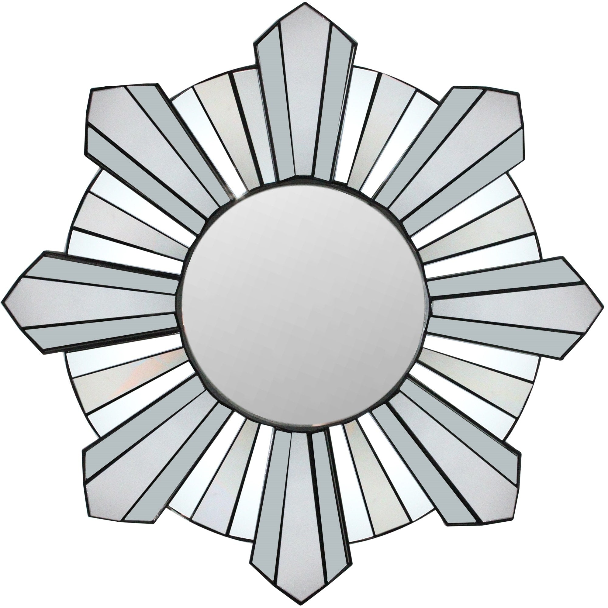 25 Sparkling Sunburst Wave Matte Black Decorative Round Wall Mirror