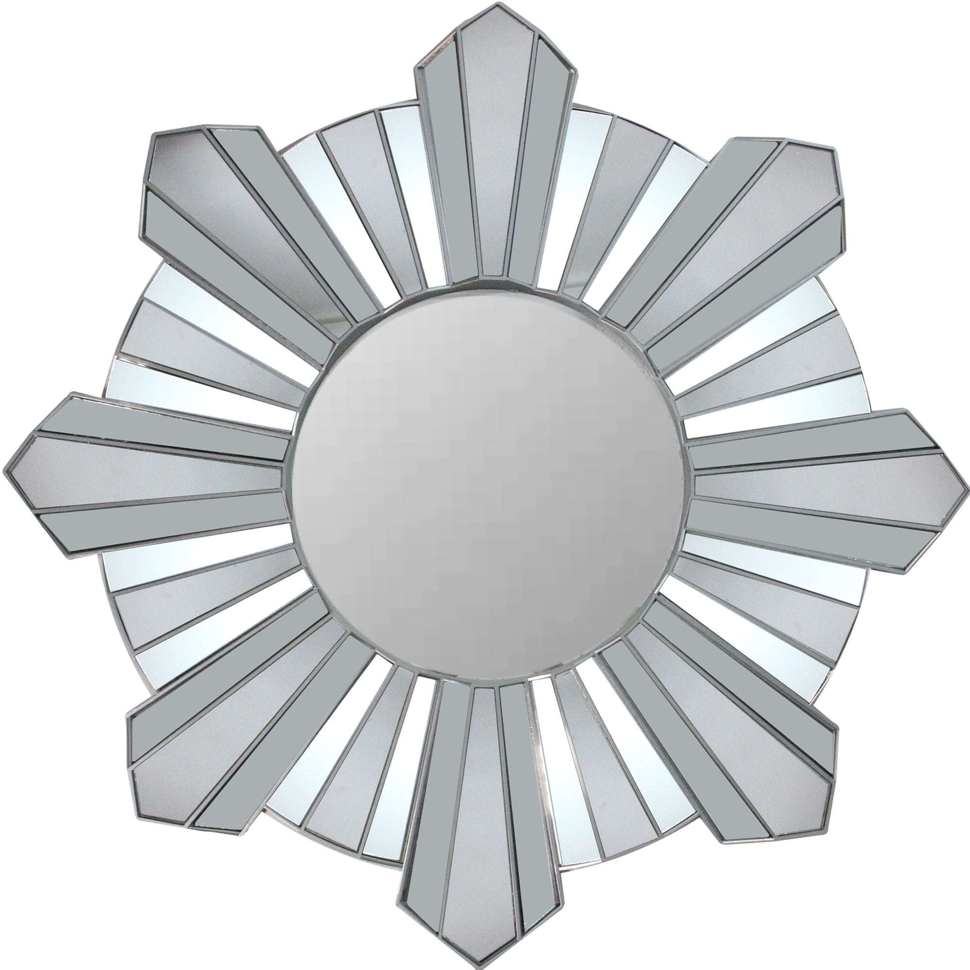 25 Sunburst Wave Matte Silver Round Wall Mirror Grey