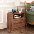 25 Tall Modern Nightstand With Charging Station 23.6 Wide Wood Bedside Table W 2 Storage Drawers Large End Table