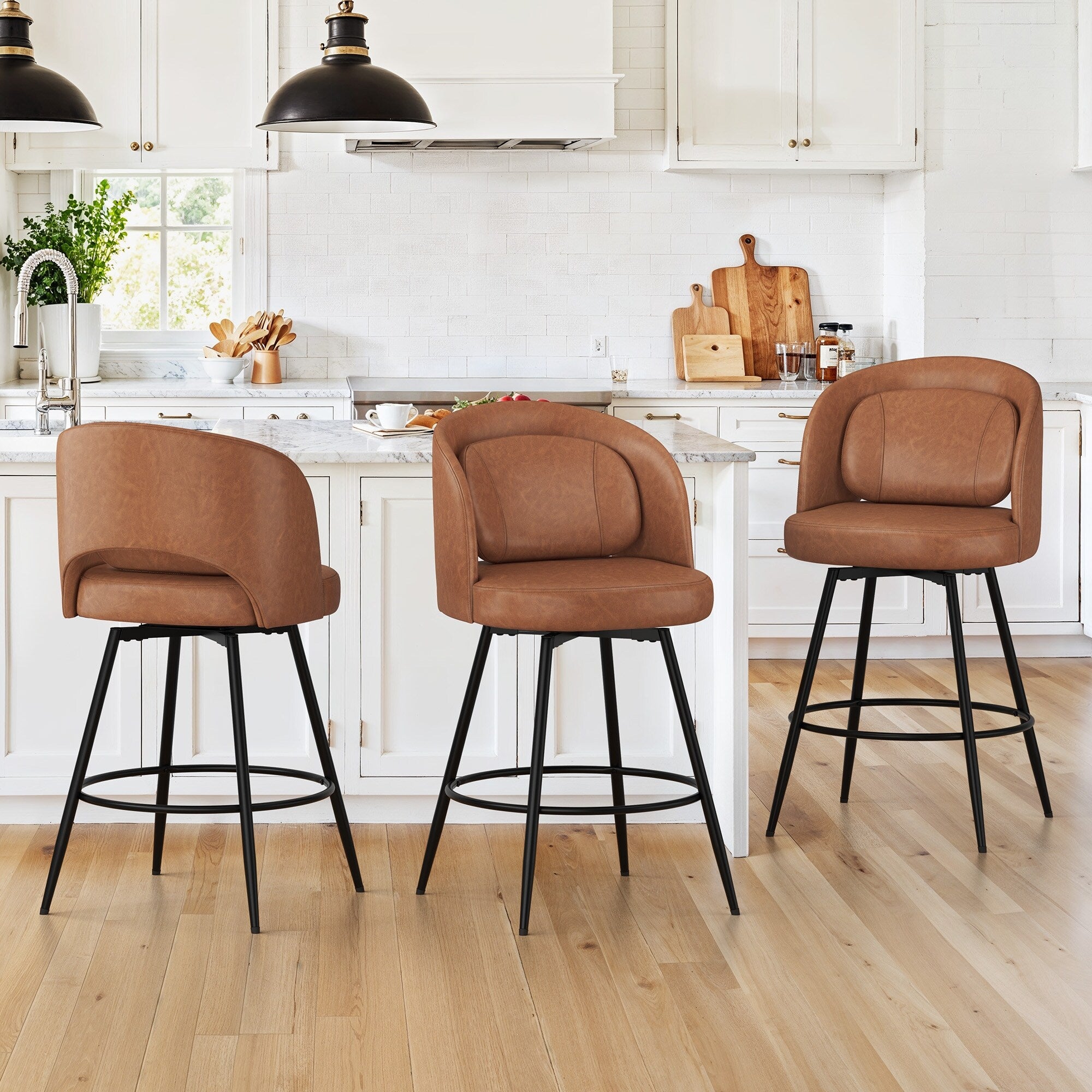 26 Inch Modern Upholstered Bar Stools Swivel Metal Bar Stools Set Of 2 3 4 Bar Stools For Kitchen Island