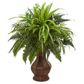 Nearly Natural Mixed Greens And Fern Artificial Plant In Decorative Planter