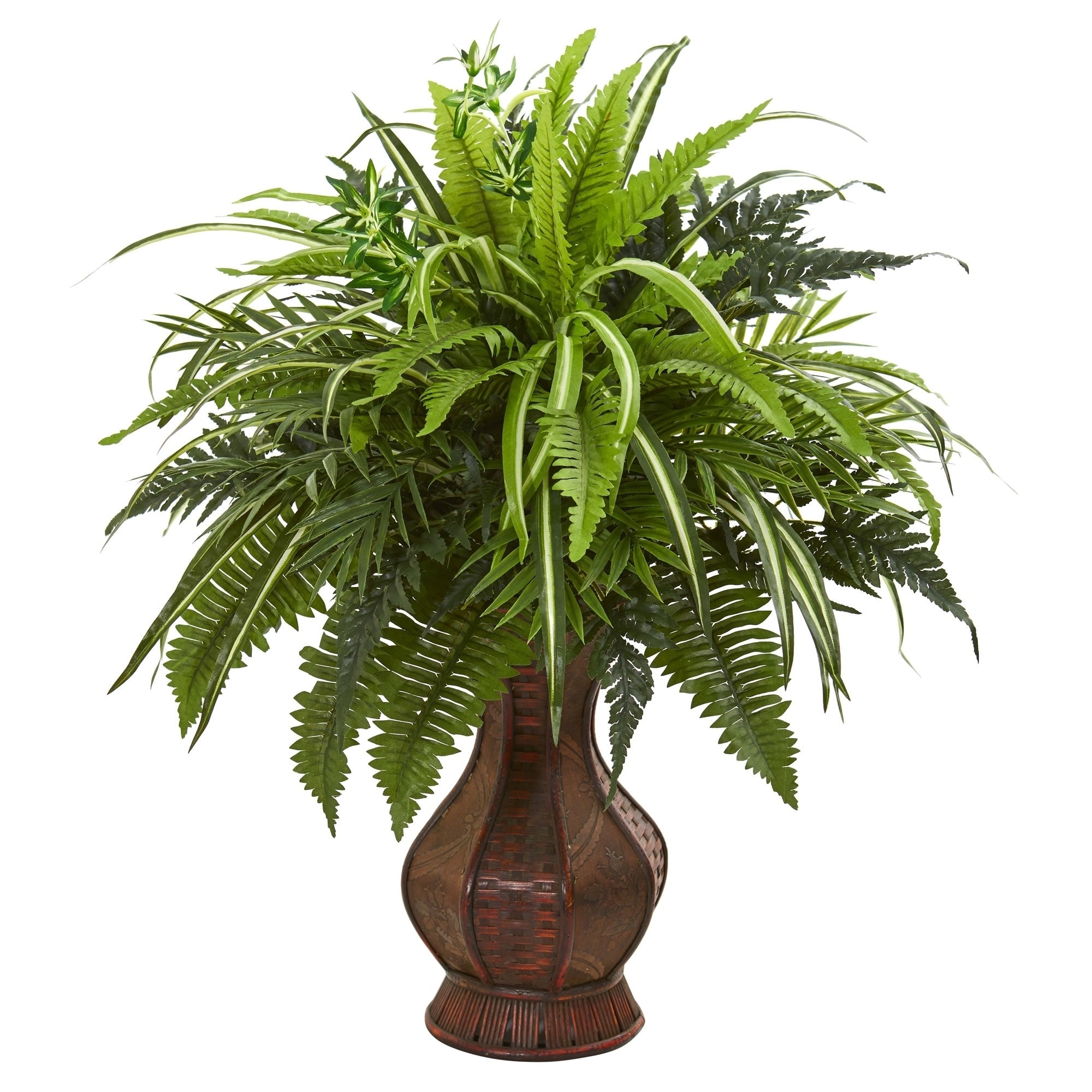 Nearly Natural Mixed Greens And Fern Artificial Plant In Decorative Planter