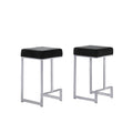 26 In. H Black Finish Backless Metal Bar Stool With Faux Leather Square Seat Set Of 2