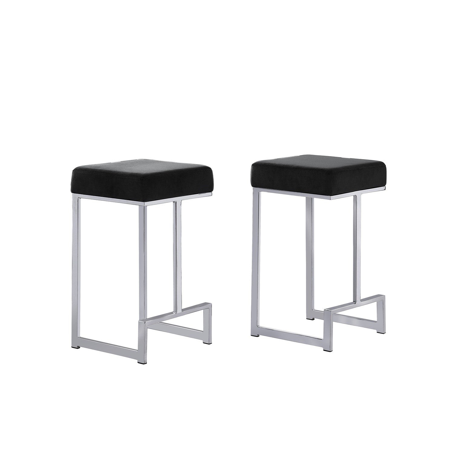 26 In. H Black Finish Backless Metal Bar Stool With Faux Leather Square Seat Set Of 2