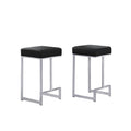26 In. H Black Finish Backless Metal Bar Stool With Faux Leather Square Seat Set Of 2