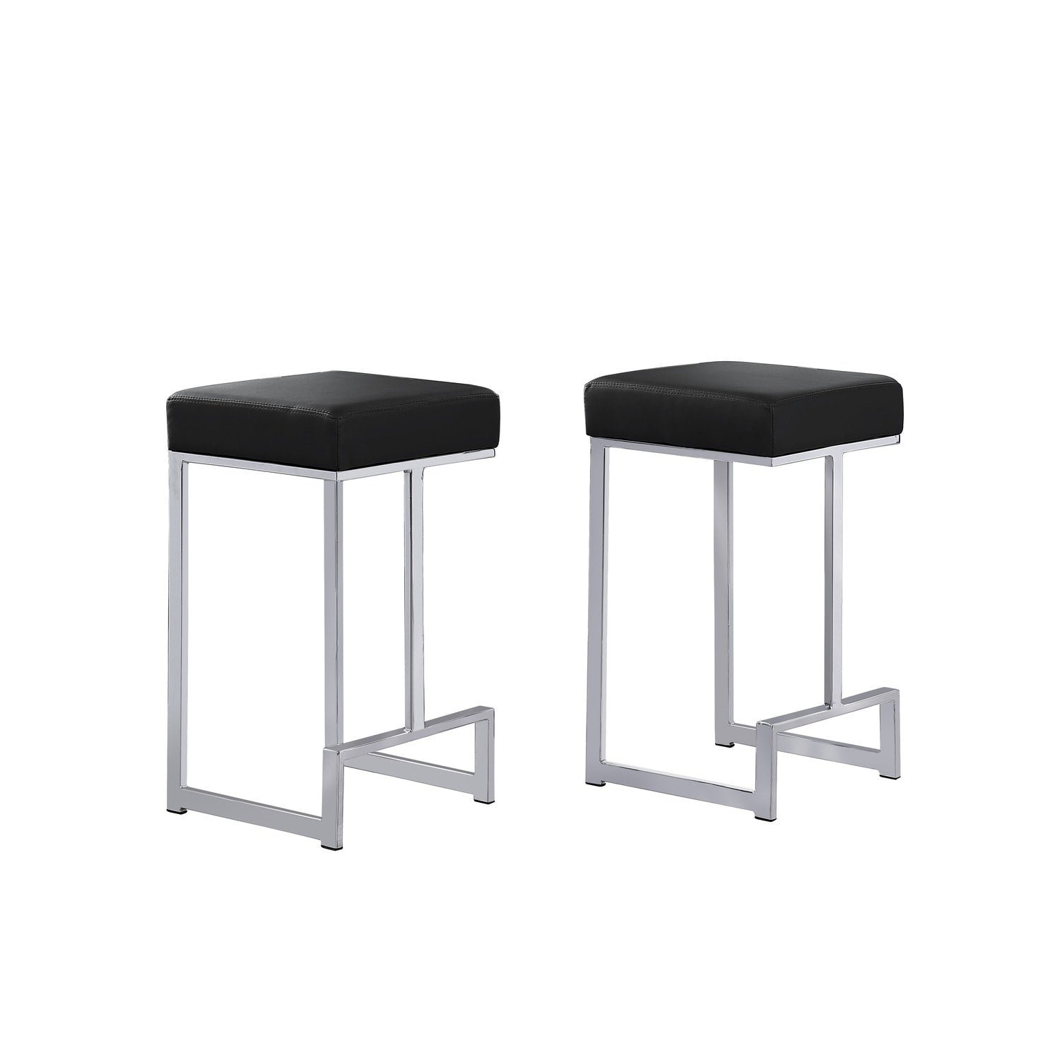26 In. H Black Finish Backless Metal Bar Stool With Faux Leather Square Seat Set Of 2