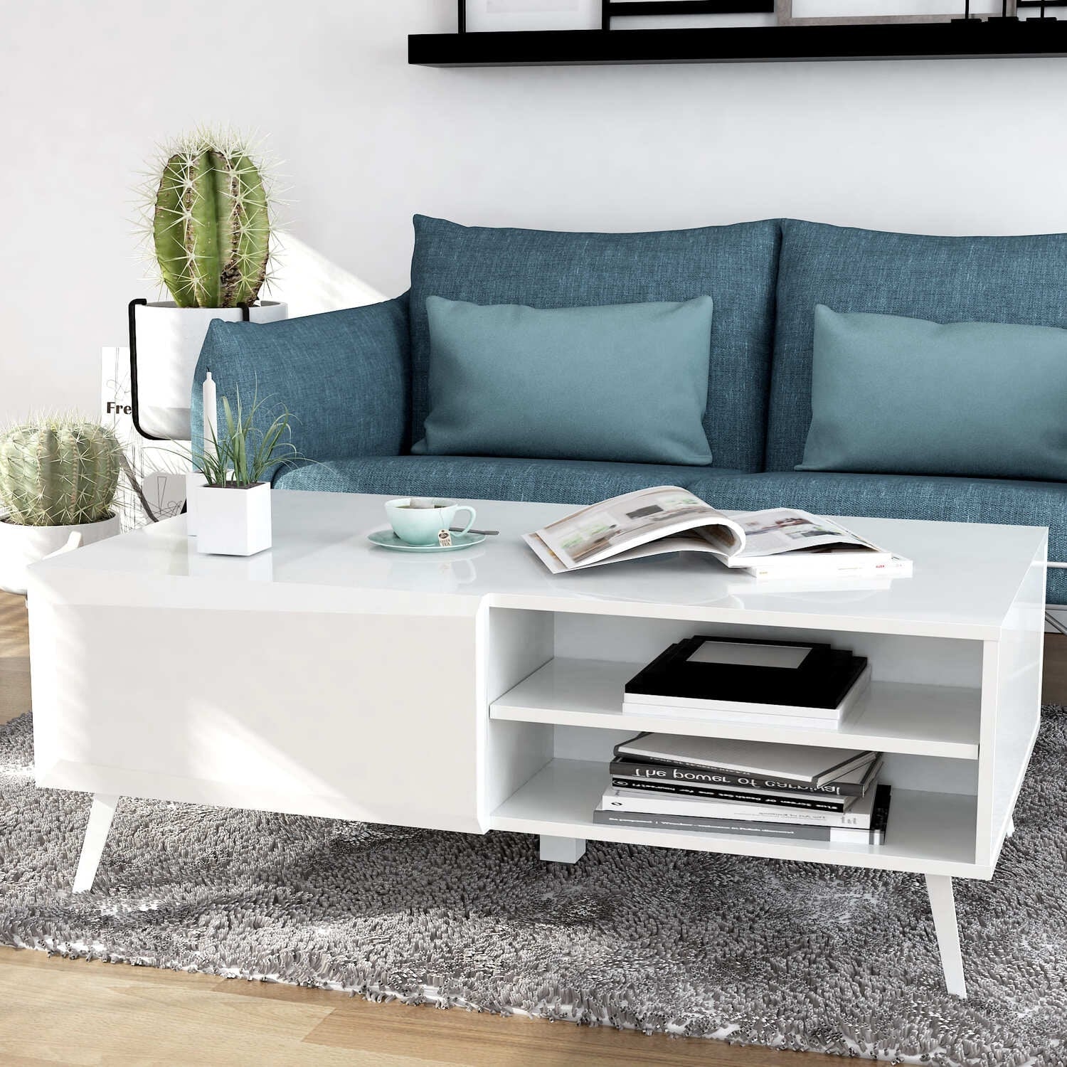 26 In. W White Finish Round Shape Aluminum Frame End Table 8 X 11