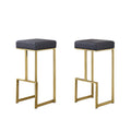 26.4 In. H Gray Gold Finish Backless Metal Bar Stool With Faux Leather Square Seat Set Of 2