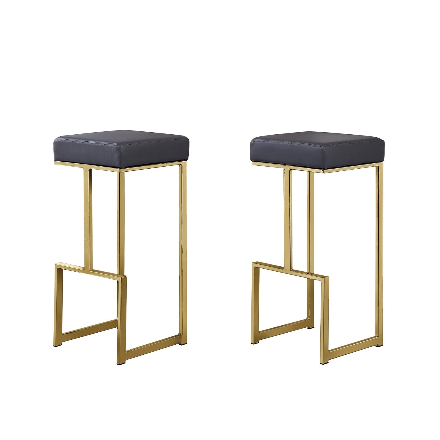 26.4 In. H Gray Gold Finish Backless Metal Bar Stool With Faux Leather Square Seat Set Of 2