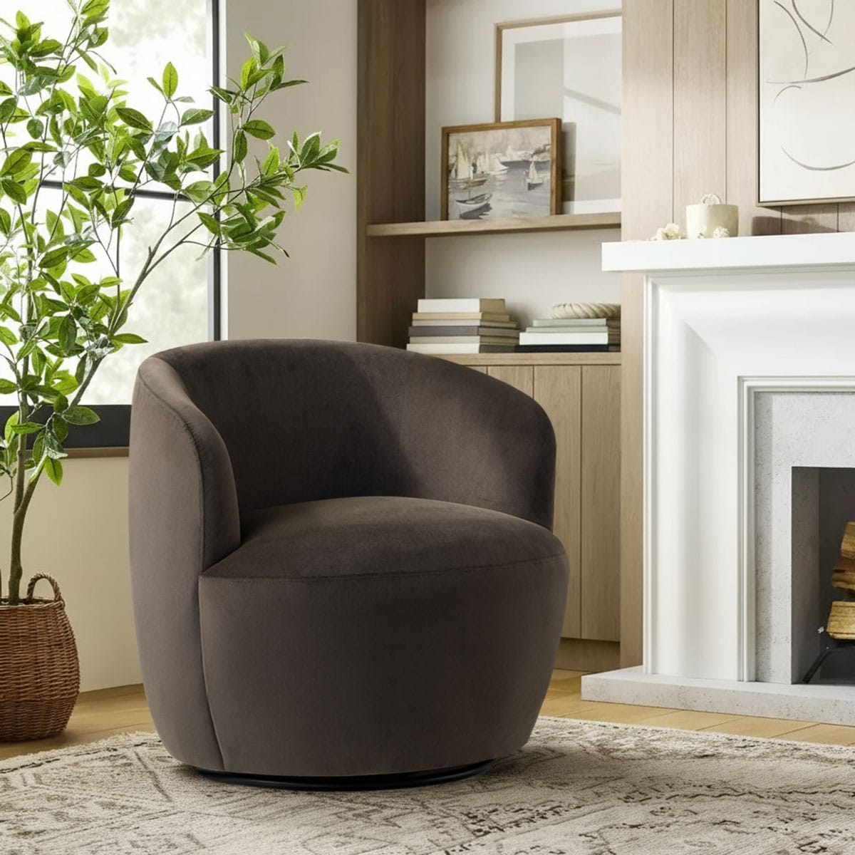 26.5 Wide Velvet Small Swivel Barrel Accent Chair