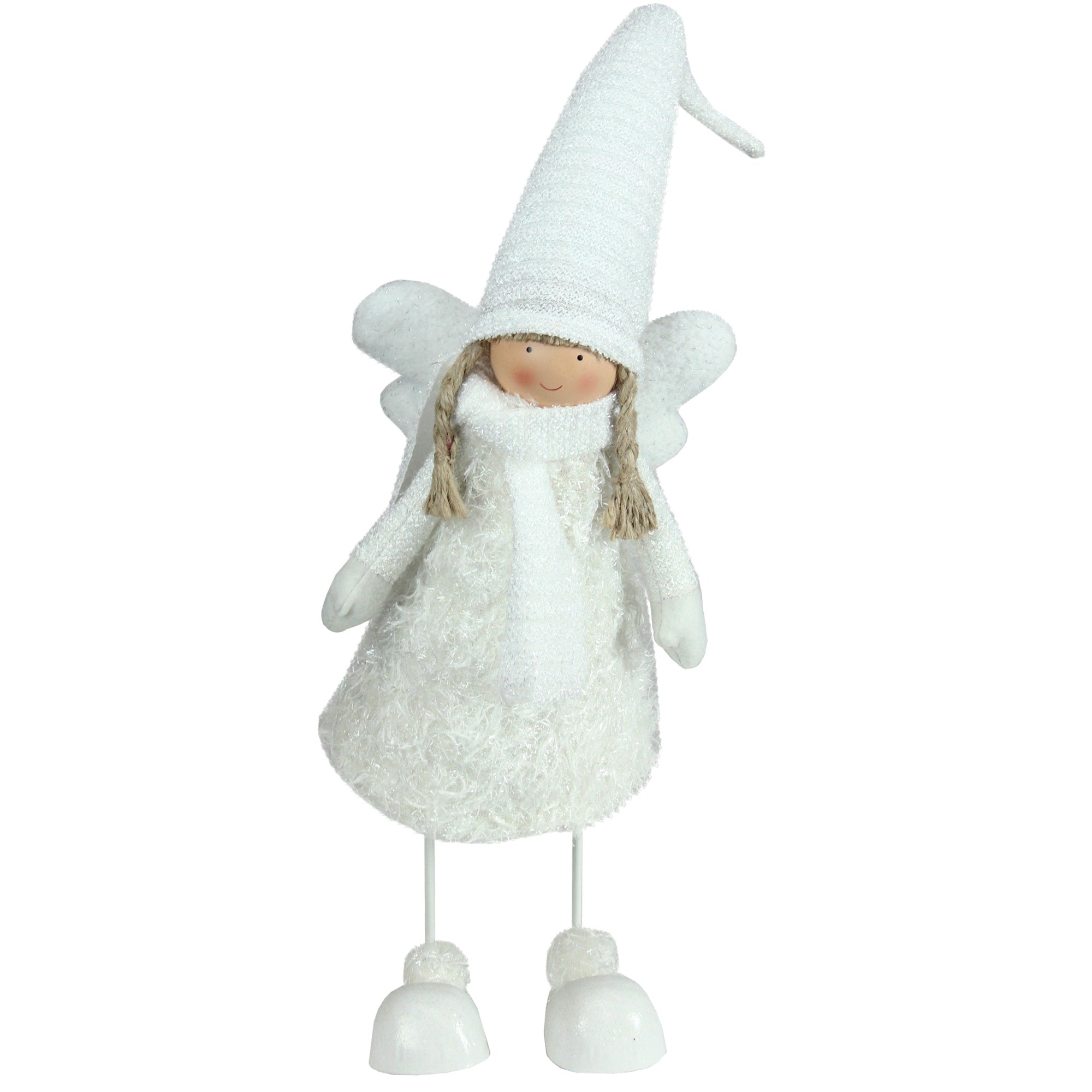 26.75 Snowy Woodlands White Bobble Girl Angel Christmas Figure