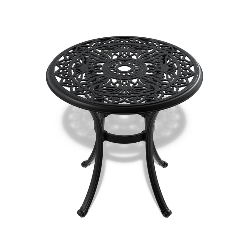 26.77 Round Patio Dining Table With Umbrella Hole Cast Aluminum Outdoor Bistro Table