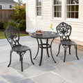 26.77In Round Black Cast Aluminum Outdoor Dining Table With Unbrella Hole 2 Outdoor Dining Chairs Without Cushion