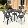 26.77In Round Black Cast Aluminum Outdoor Dining Table With Unbrella Hole 4 Outdoor Dining Chairs Without Cushion