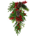 26 Berry And Snowy Pinecones Artificial Teardrop Christmas Swag Unlit.
