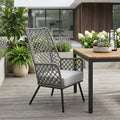 26 Gray And Black Steel Indoor Outdoor Dining Chair With Gray Cushion