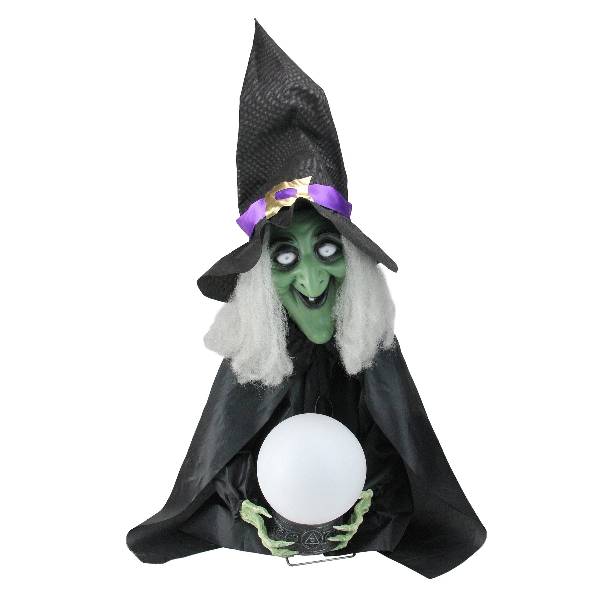 26 Lighted Sitting Fortune Telling Witch With Magic Ball Halloween Decoration