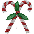 26 Lighted Red Silver Double Candy Cane With Holly Tinsel Christmas Outdoor Decoration