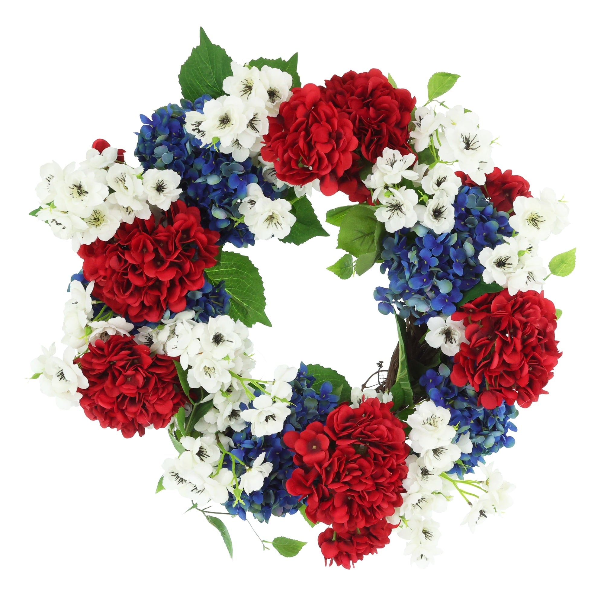 26 Red White And Blue Wreath With Hydrangeas And Cherry Blossoms