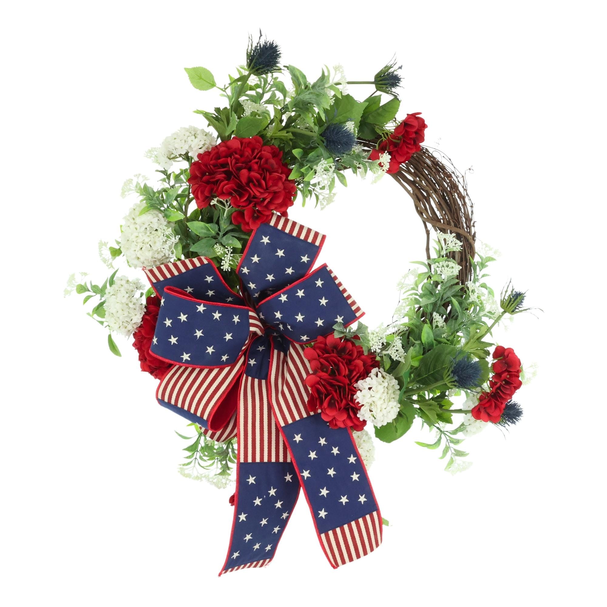 26 Red White And Blue Wreath With Hydrangeas And Ribbon