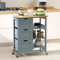 26 Rolling Kitchen Cart With Removable Tray 2 Slatted Shelves Mobile Kitchen Island With Drawers