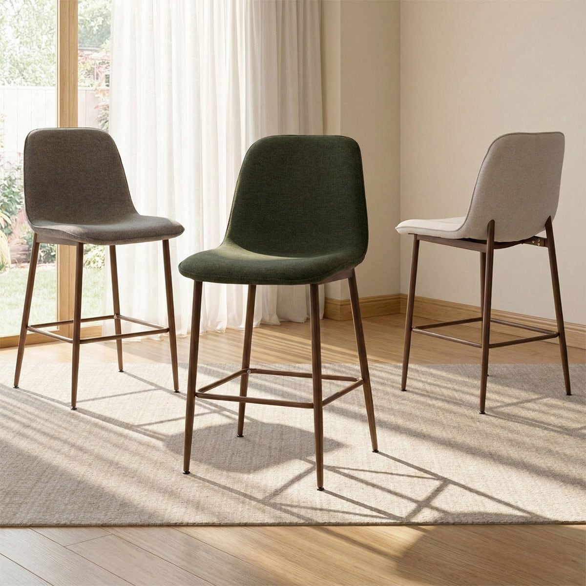 26 Seat Height Upholstered Counter Height Bar Stools With Walnut Metal Leg Set Of 3