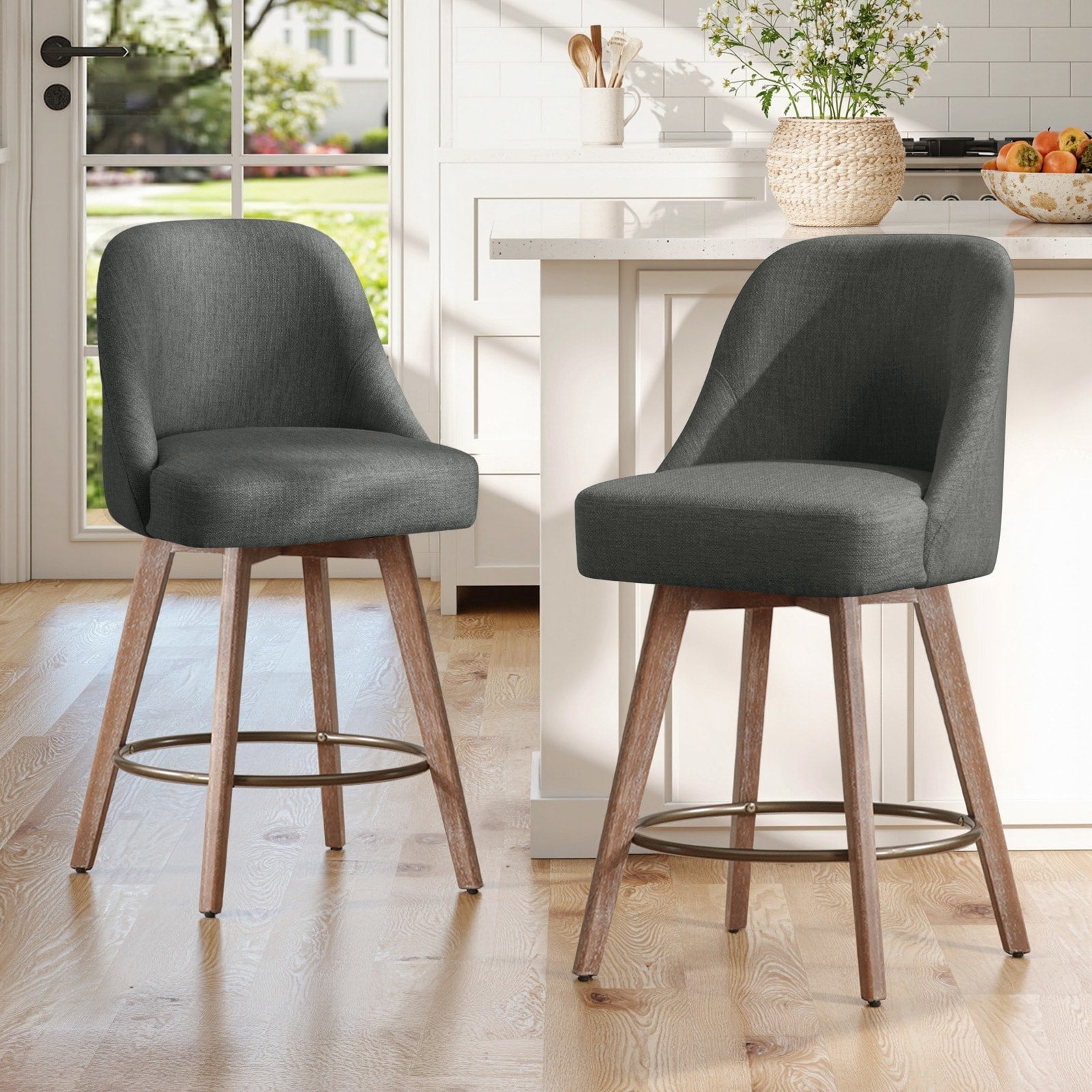 26 Upholstered Counter Height Swivel Bar Stool Counter Stools With Solid Wood Legs 39.37 H X 22.44 D X 21.65 W