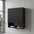 26 Wall Mounted Striped Bathroom Storage Cabinet With Doors Shelf Open Compartment Over The Toilet Organizer