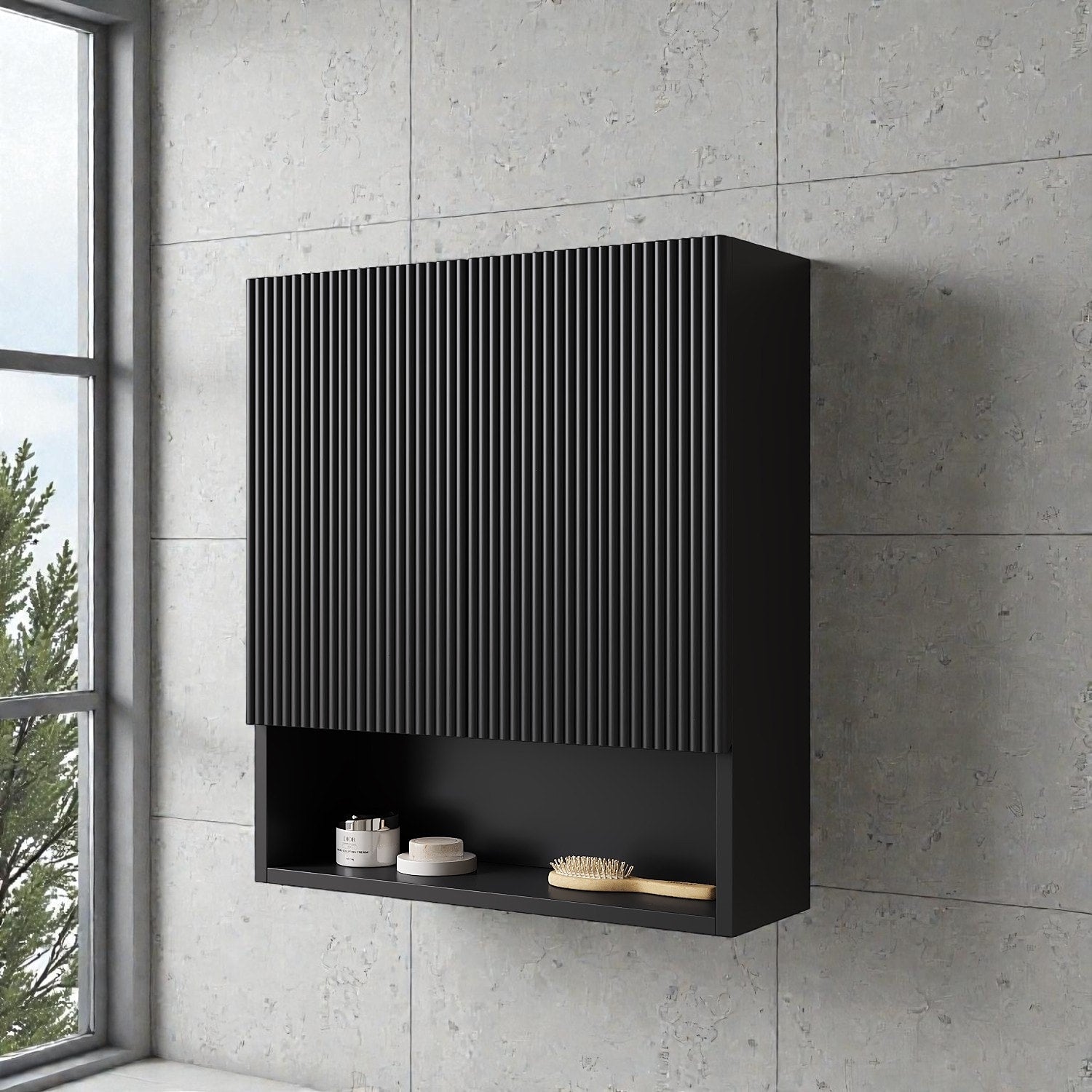 26 Wall Mounted Striped Bathroom Storage Cabinet With Doors Shelf Open Compartment Over The Toilet Organizer