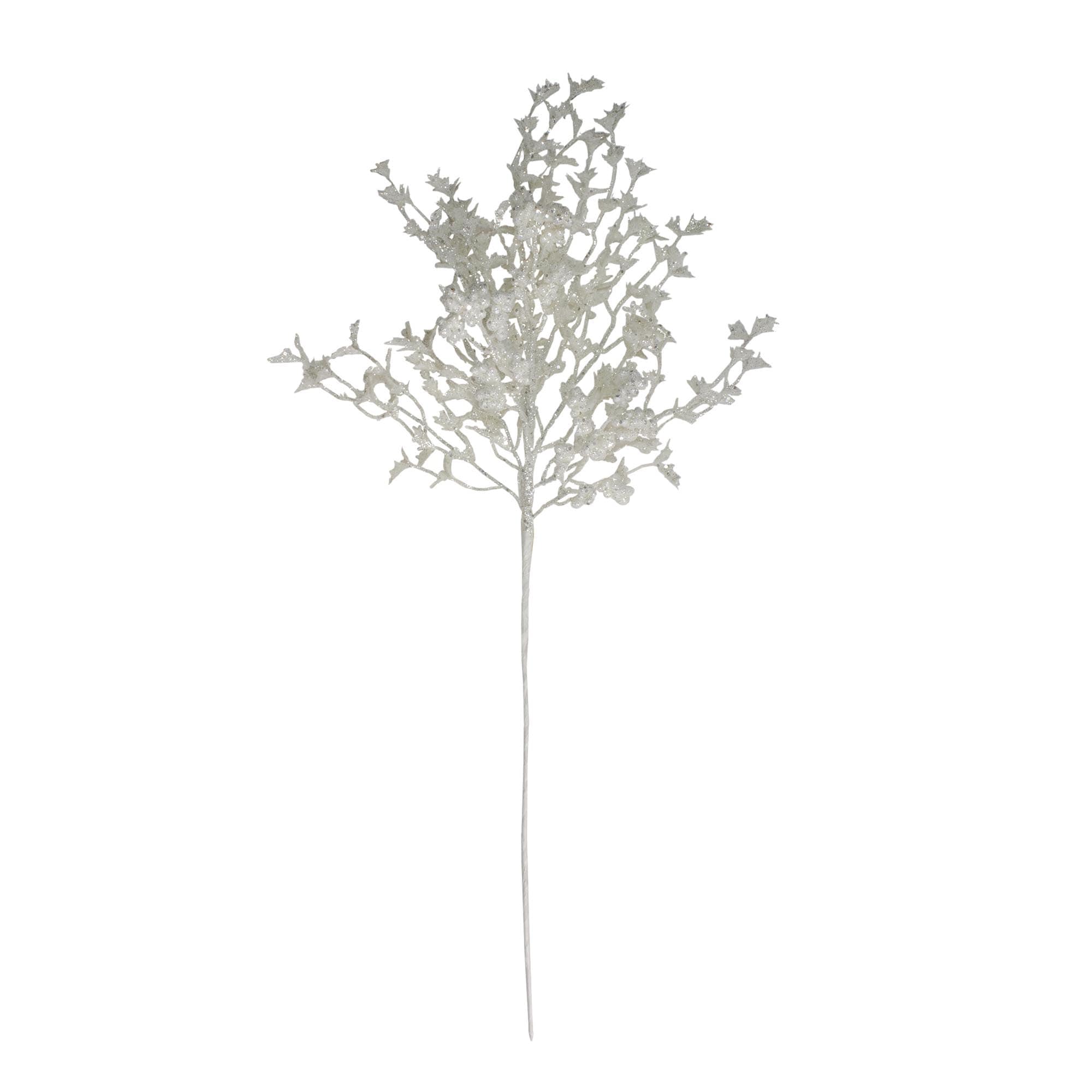 26 White Holly And Berry With Silver Glitter Artificial Christmas Spray N A