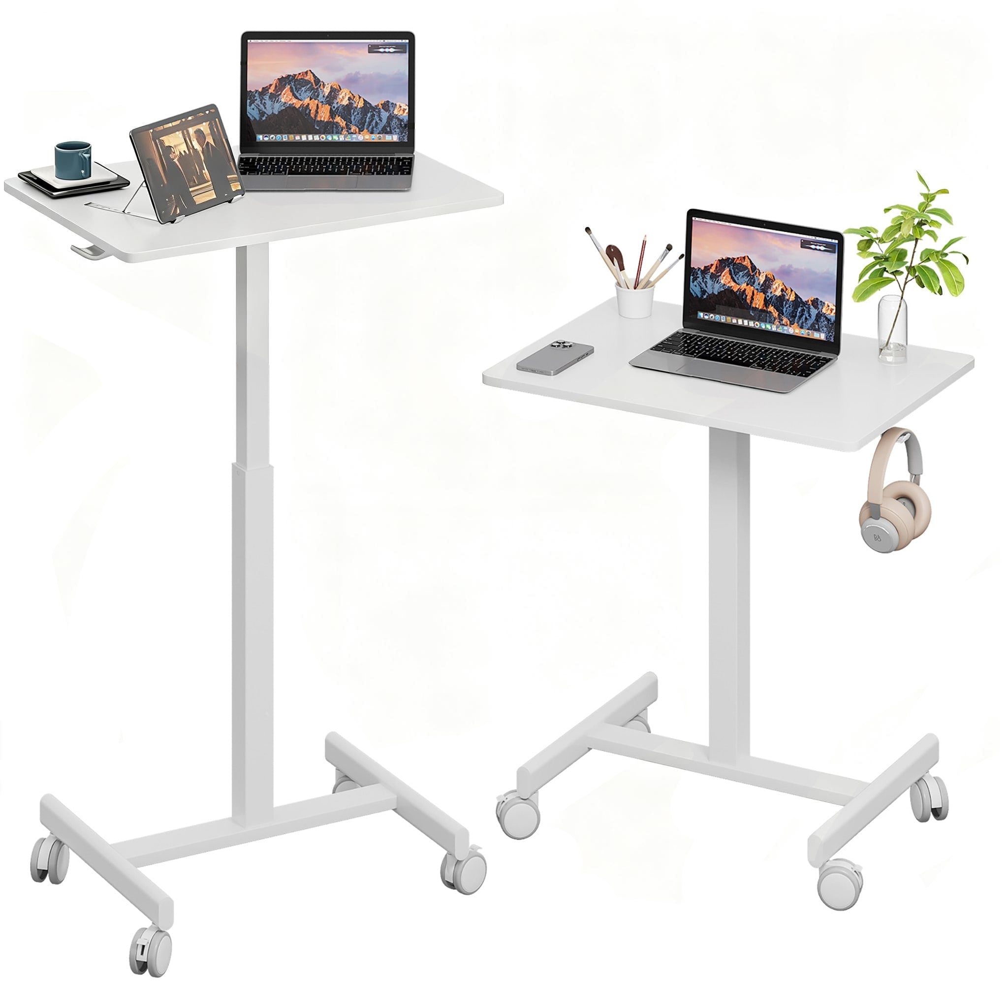 26 19 Middle Column Mobile Height Adjustable Desk Gas Spring Height Regulation Lockable Universal Casters With Headphone Hook