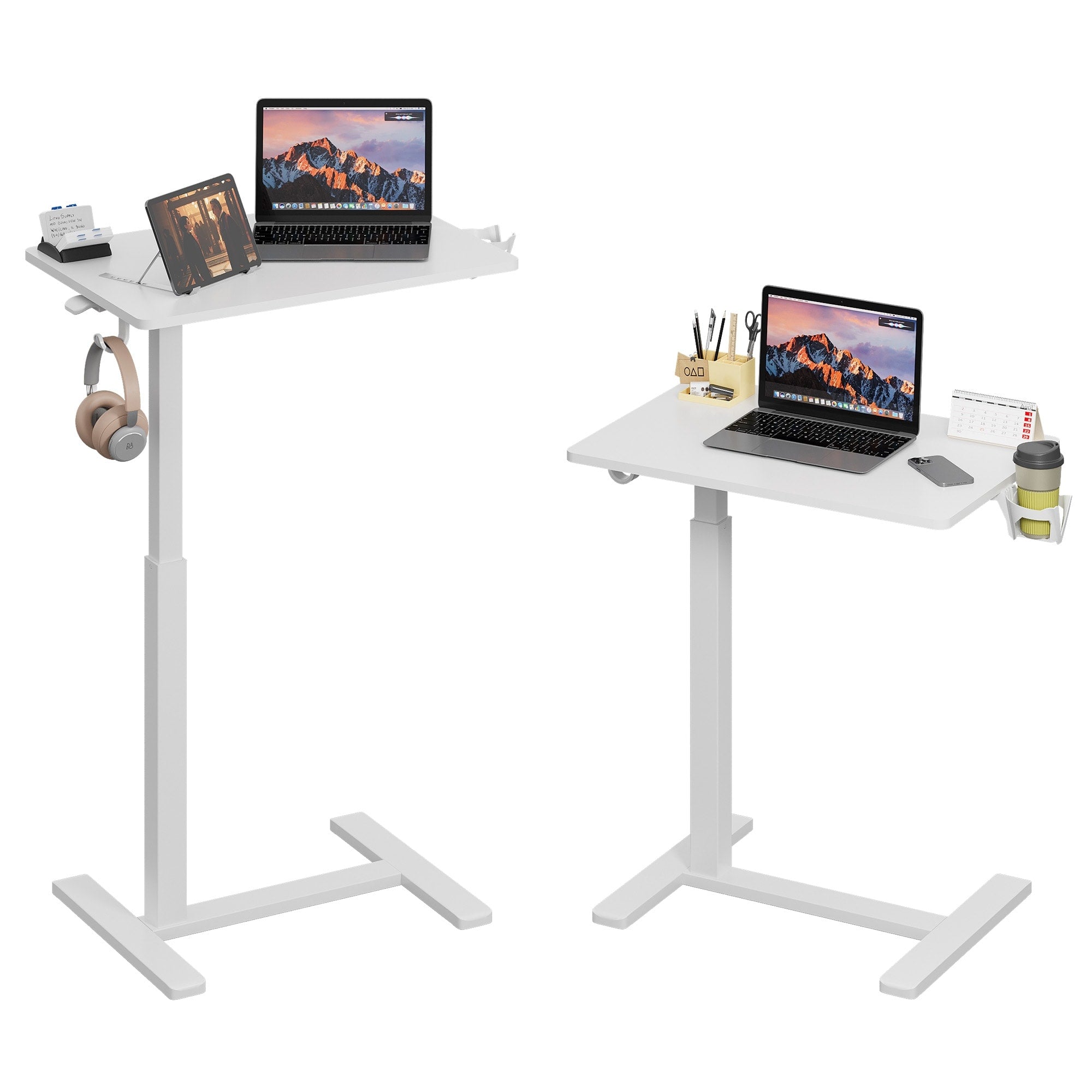 26 19 Side Column Height Adjustable Gas Spring Laptop Desk With Wheels Portable Sit Stand Mobile Office Table With Cup Holder