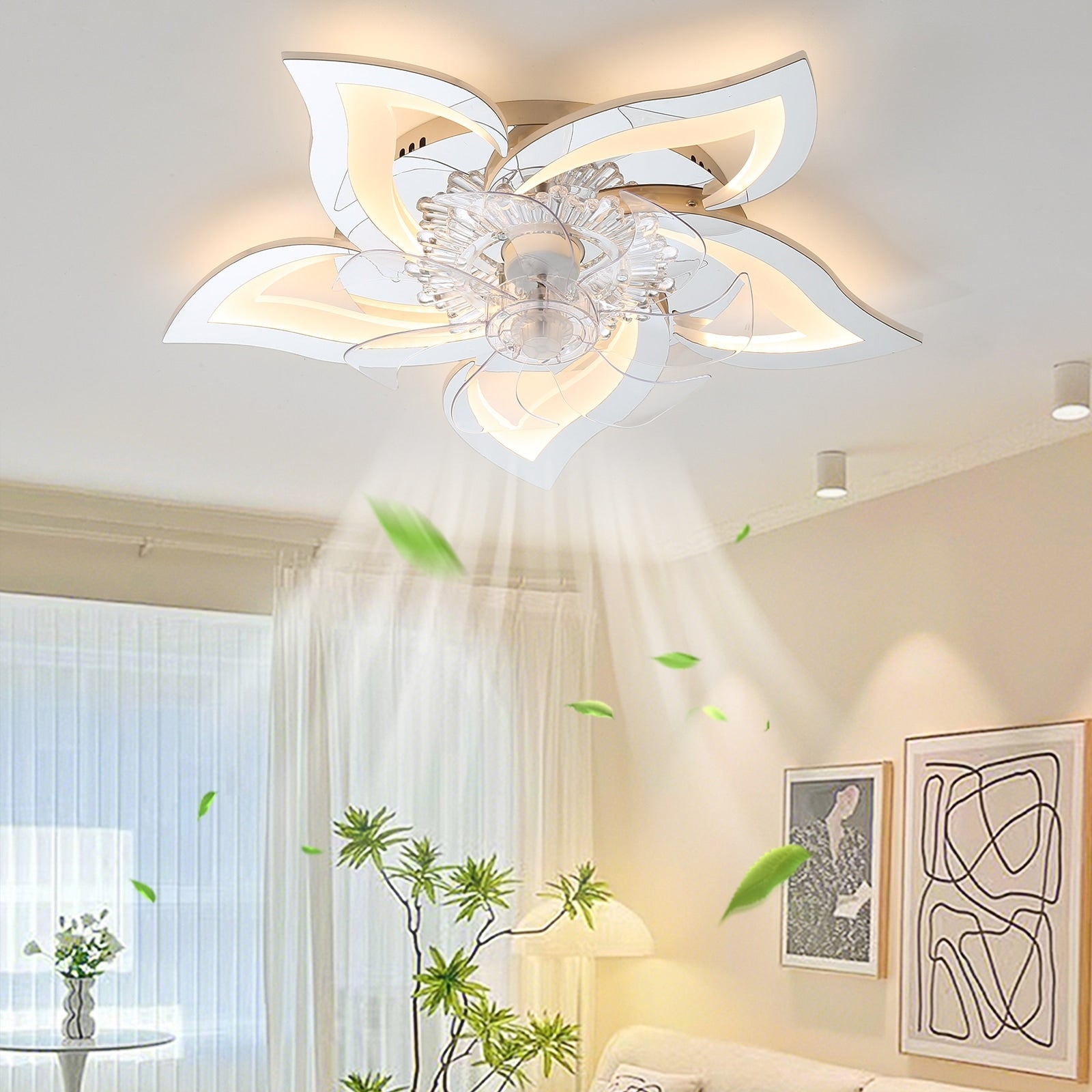 27 In Ceiling Fan With Lights Remote Contro Dimmable Led 6 Gear Wind Speed Fan Light