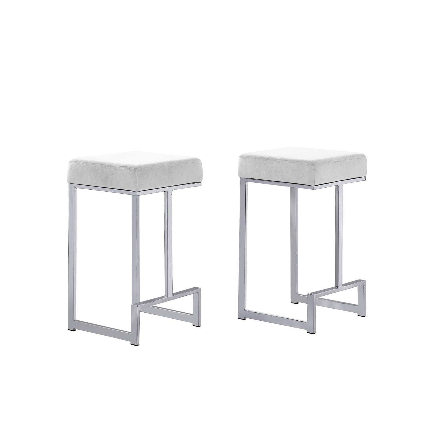 27.2 In. H Gray Finish Backless Metal Bar Stool With Faux Leather Square Seat Set Of 2