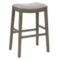 27.38 In.H Gray Finish Low Back Wood Frame Barstool Fabric Seat Set Of 2 28.88