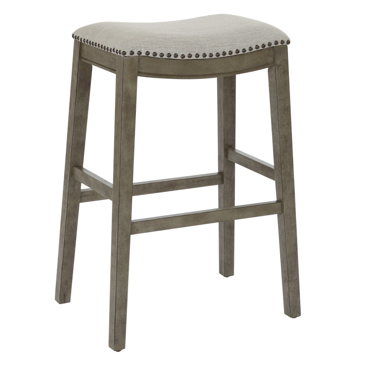 27.38 In.H Gray Finish Low Back Wood Frame Barstool Fabric Seat Set Of 2 28.88