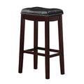 27.5 In.H Black Finish Low Back Wood Frame Barstool Leather Seat Set Of 1 29