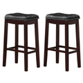 27.5 In.H Black Finish Low Back Wood Frame Barstool Leather Seat Set Of 2 29