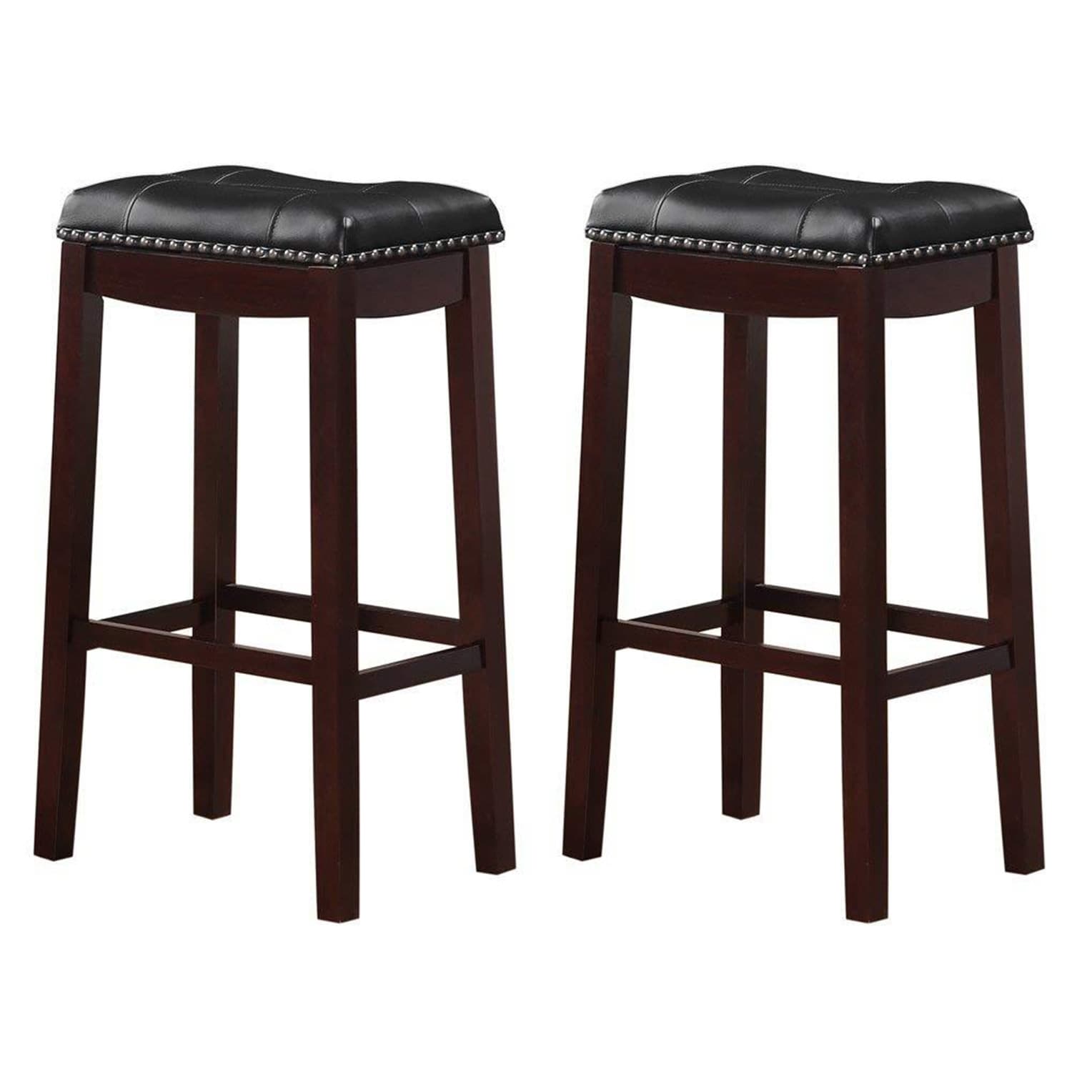27.5 In.H Black Finish Low Back Wood Frame Barstool Leather Seat Set Of 2 29
