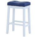 27.5 In.H Blue Finish Low Back Wood Frame Barstool Leather Seat Set Of 1 29