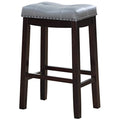 27.5 In.H Gray Finish Low Back Wood Frame Barstool Leather Seat Set Of 1 29