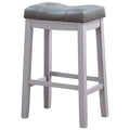 27.5 In.H Gray Finish Low Back Wood Frame Barstool Leather Seat Set Of 1 29