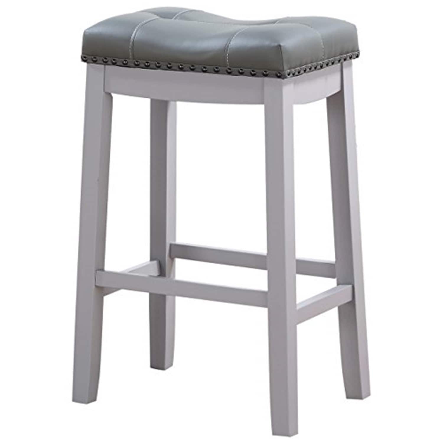 27.5 In.H Gray Finish Low Back Wood Frame Barstool Leather Seat Set Of 1 29
