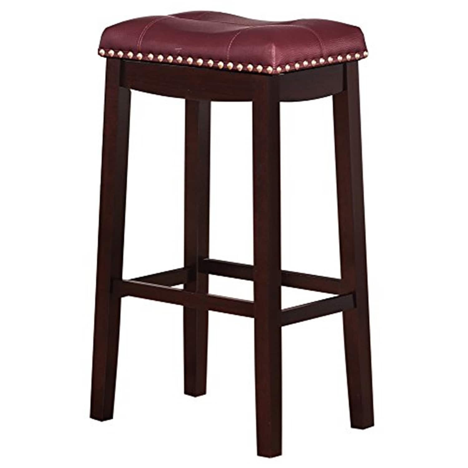 27.5 In.H Red Finish Low Back Wood Frame Barstool Leather Seat Set Of 1 29